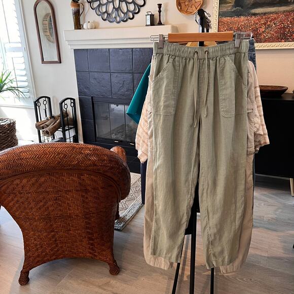 Rachel Roy Pants Womens Size Small Sage Green 100% Linen Drawstring Pockets - Picture 16 of 16